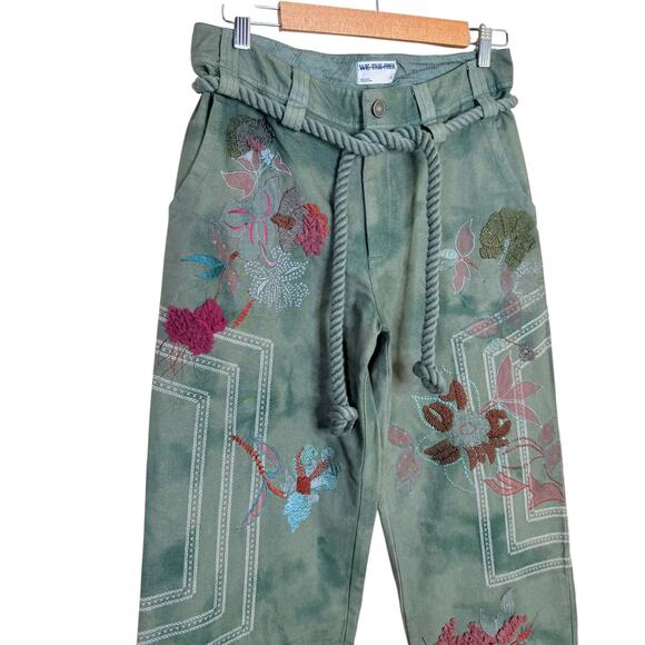 NEW We The Free People Electric Sands Embroidered Pants Women's Size 6 Green - Picture 4 of 8